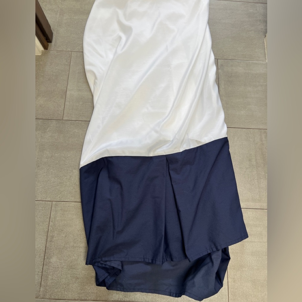Tailored Queen Bedskirt in navy - one pleat per side & on end for simple style